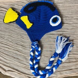 Blue and Yellow Fish-Themed Knit Hat